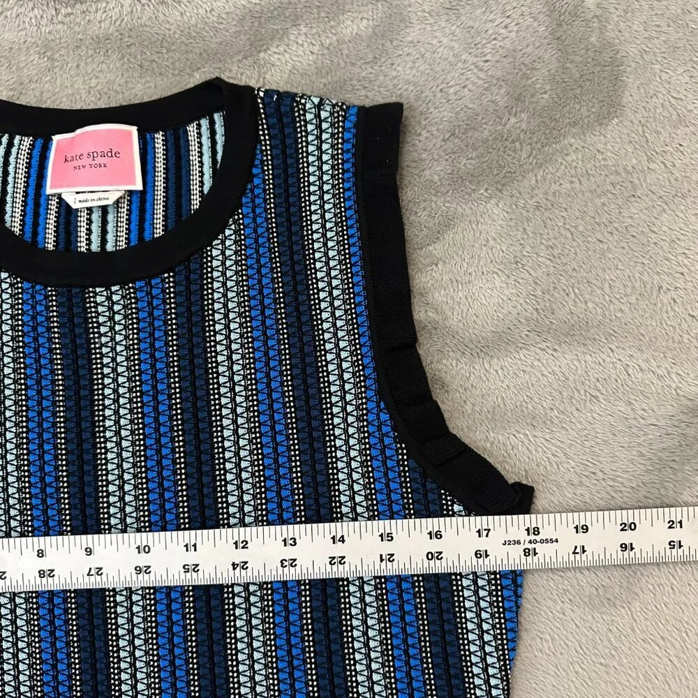 Kate Spade Sleeveless Textured Sweater Dress Fit and Flare LARGE Blue Stripe